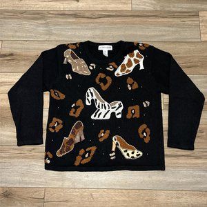 Women's Victoria Harbour Vintage Sweater SZ Medium High Heel Shoes 90s Black